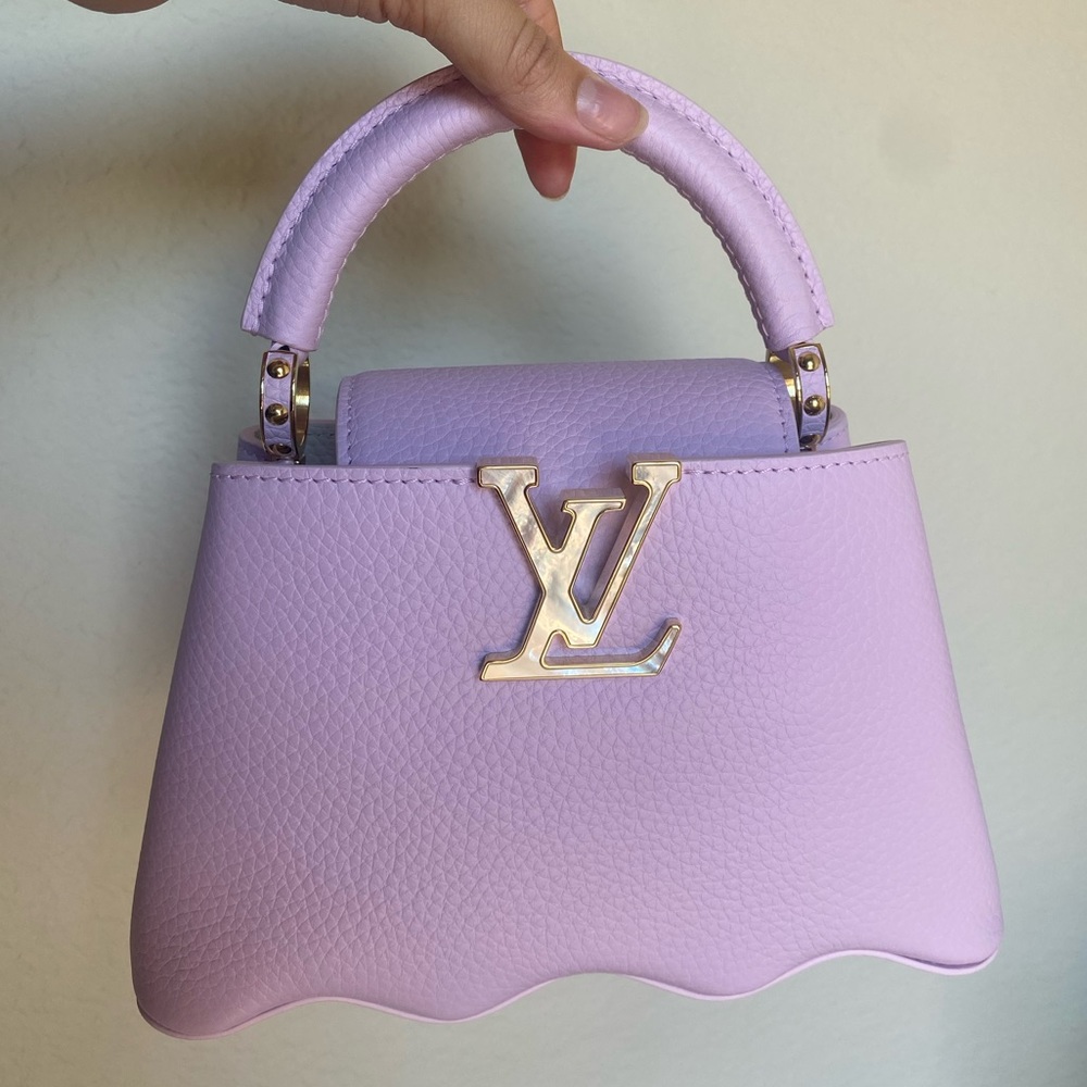 BRAND NEW NEVER WORN mini capucines in wisteria “Pac-Man bag”